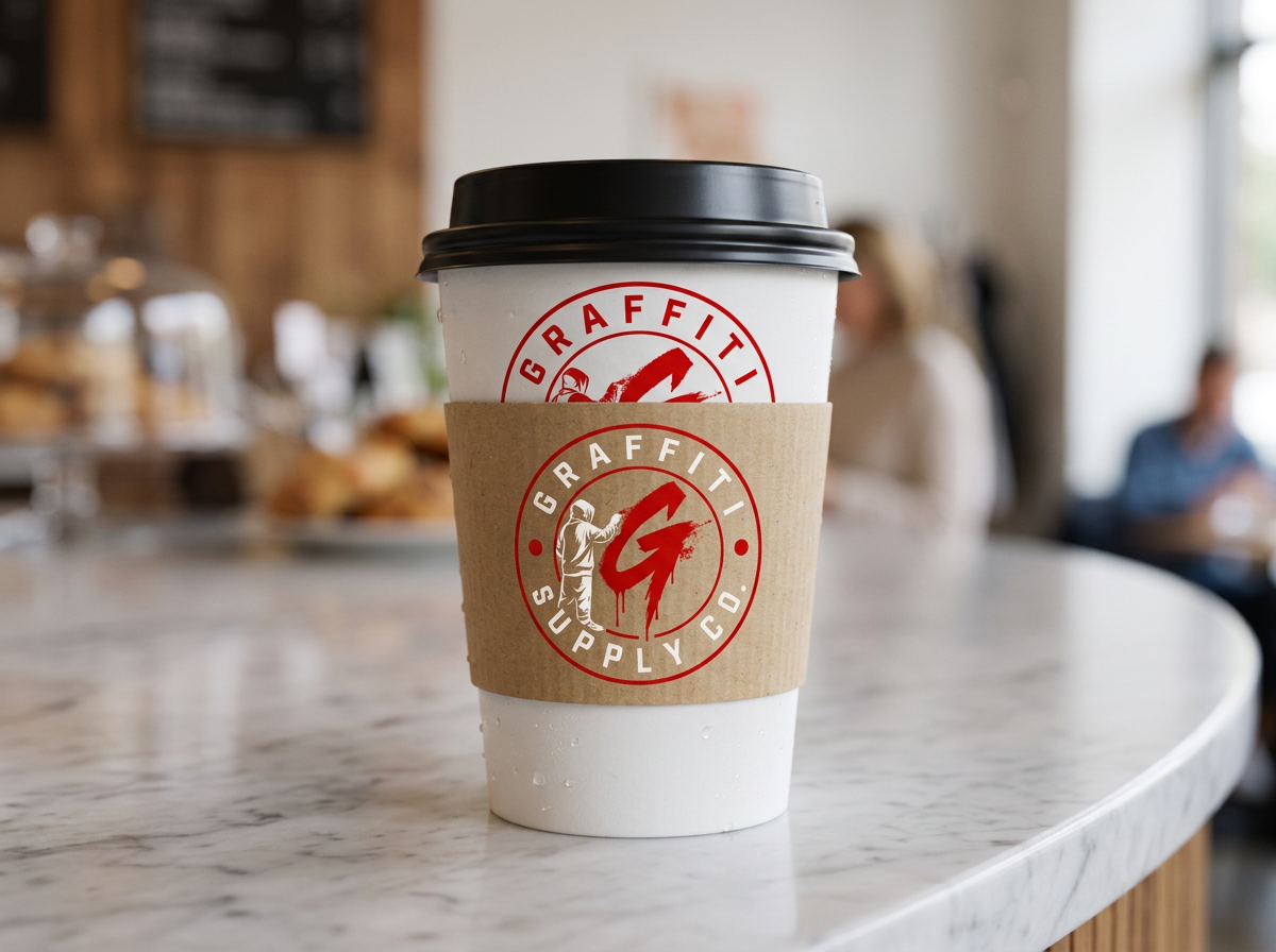 Graffiti Supply Co takeaway coffee cup mockup with preserved logo artwork